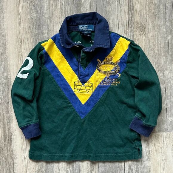 Vintage Polo Ralph Lauren Country Riders Jockey Club Rugby Shirt Size 2 Kids - Picture 1 of 5